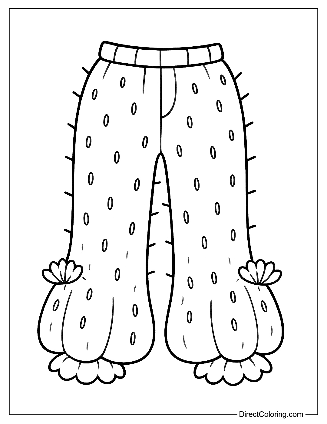 A cactus flower pants coloring page, with soft thorns and blooming flowers at the top of the pants